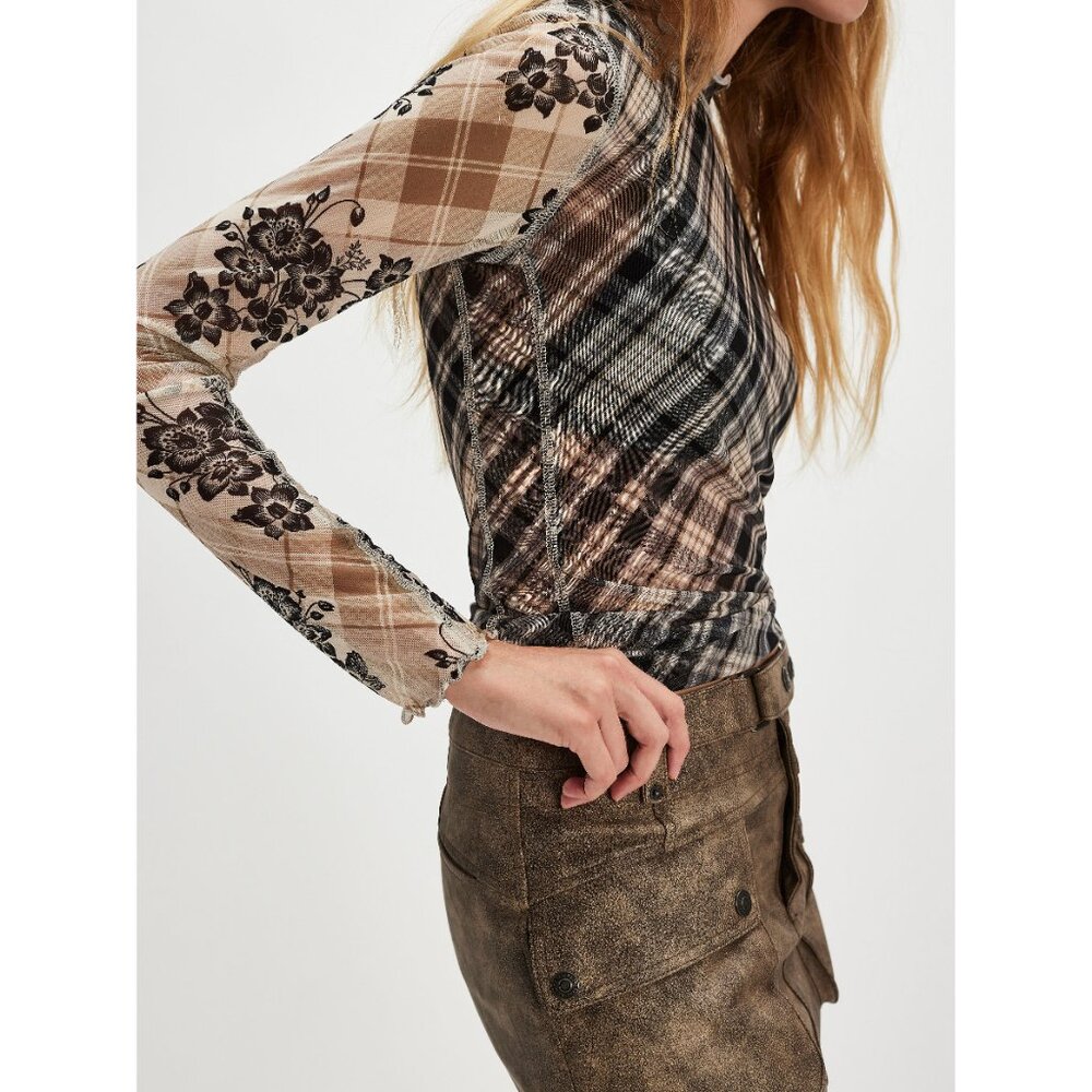 🌙FREE PEOPLE Chloe Printed Mesh Top / Black Combo🌙 - Picture 2 of 9
